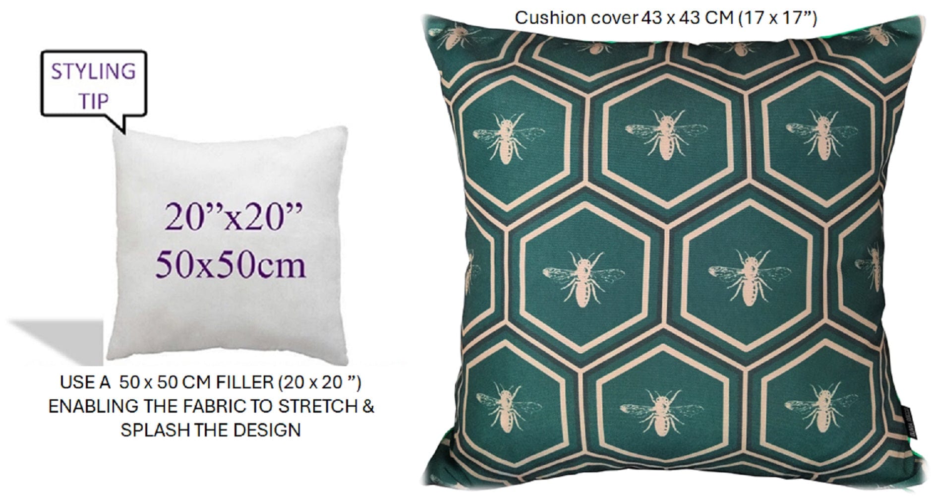 Image of OLIVIA ROCCO Emerald Bees Waterproof Cushion Covers 43 x 43 cm Reversible Breathable