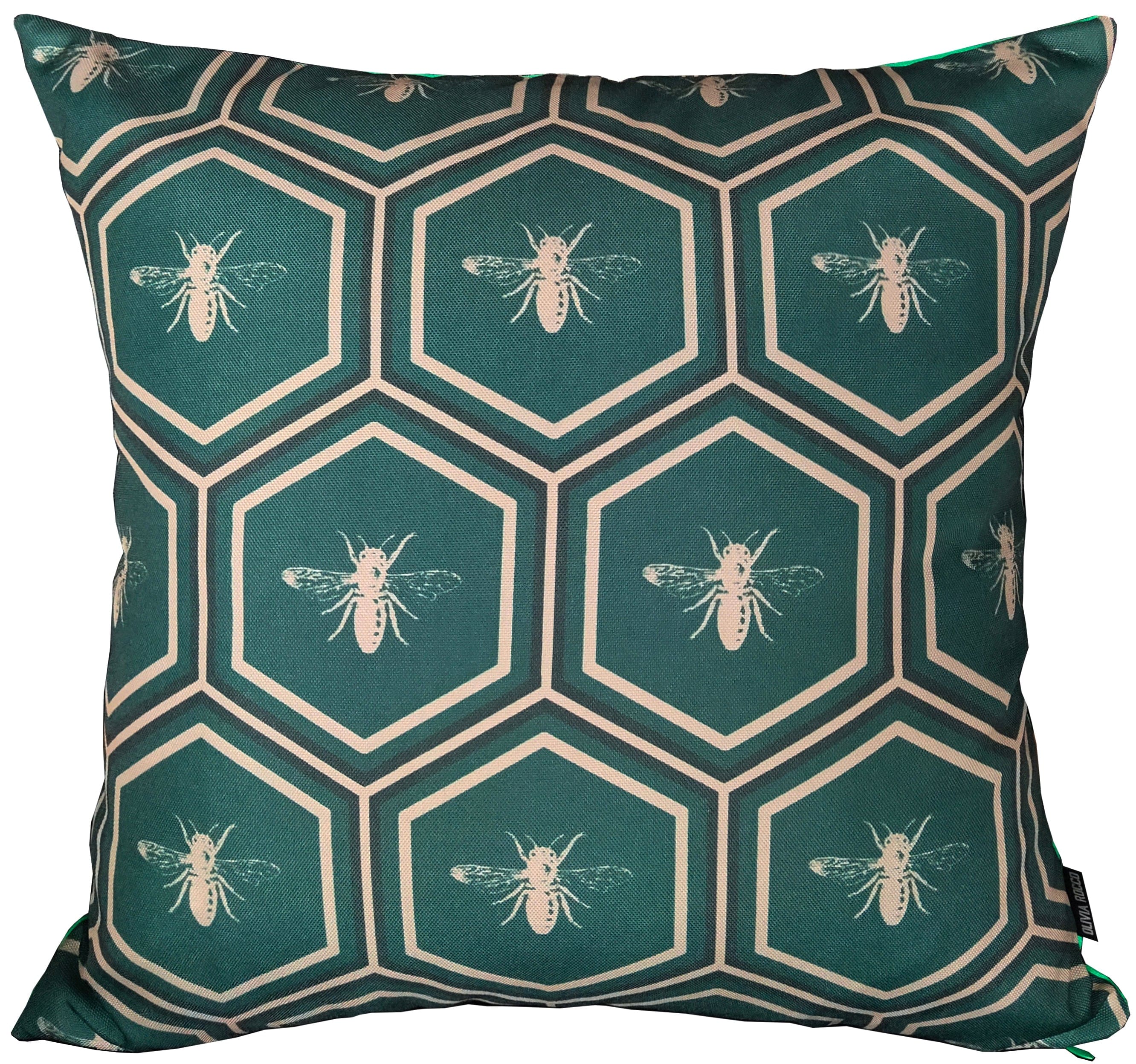 Image of OLIVIA ROCCO Emerald Bees Waterproof Cushion Covers 43 x 43 cm Reversible Breathable