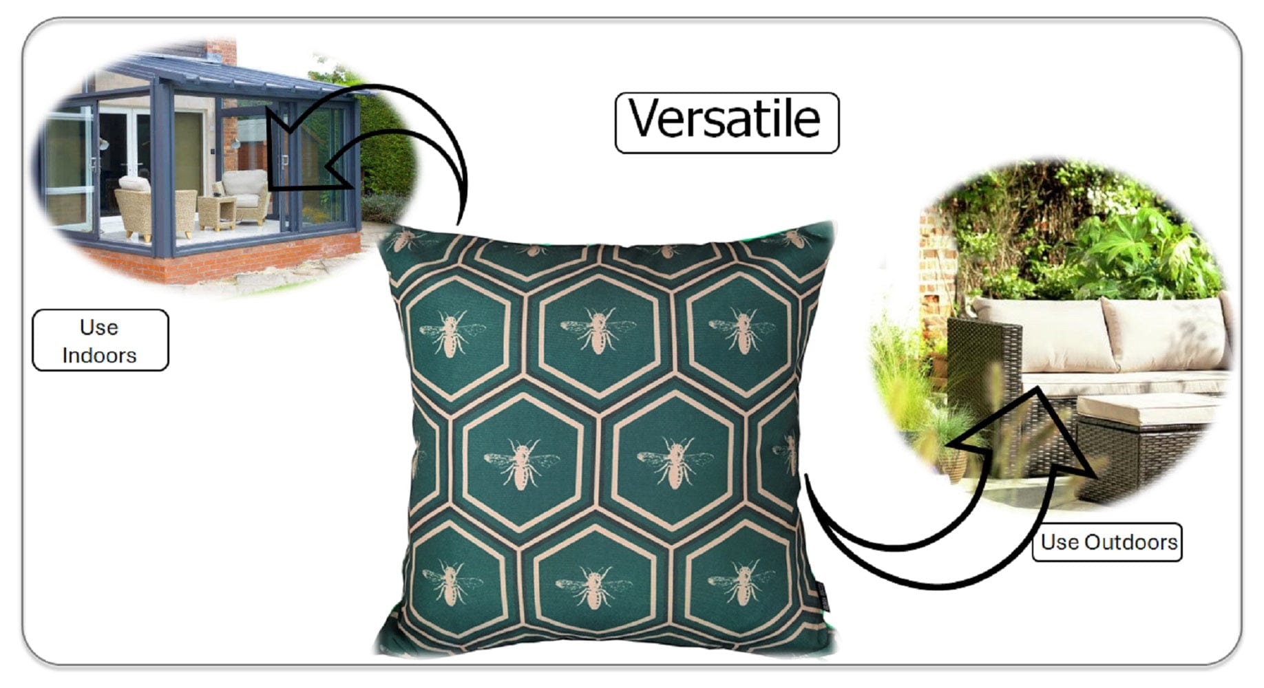 Image of OLIVIA ROCCO Emerald Bees Waterproof Cushion Covers 43 x 43 cm Reversible Breathable