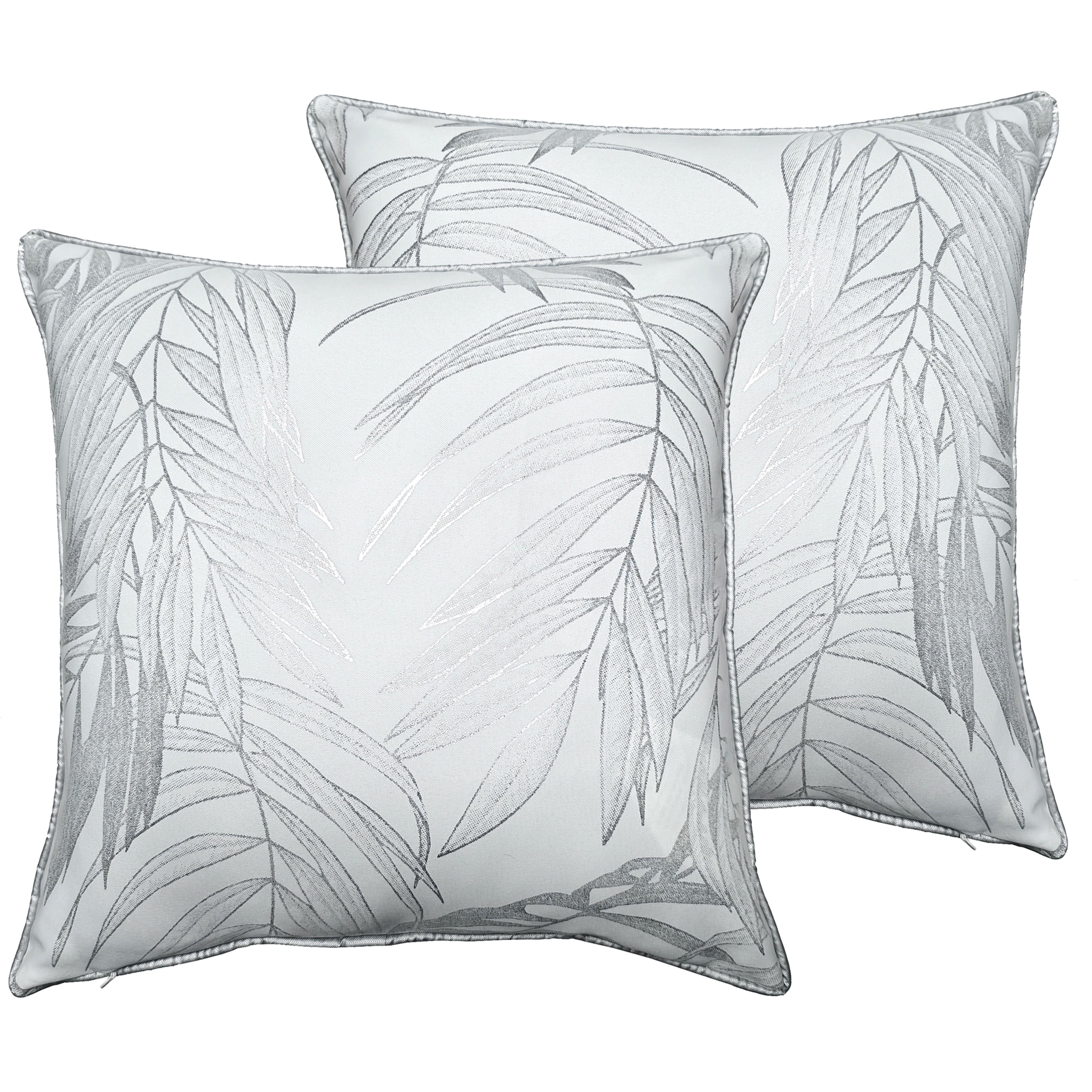 Image of OLIVIA ROCCO Leaf Sparkle Set Of 2 Cushion Covers Leaf White Modern Decorative Throw