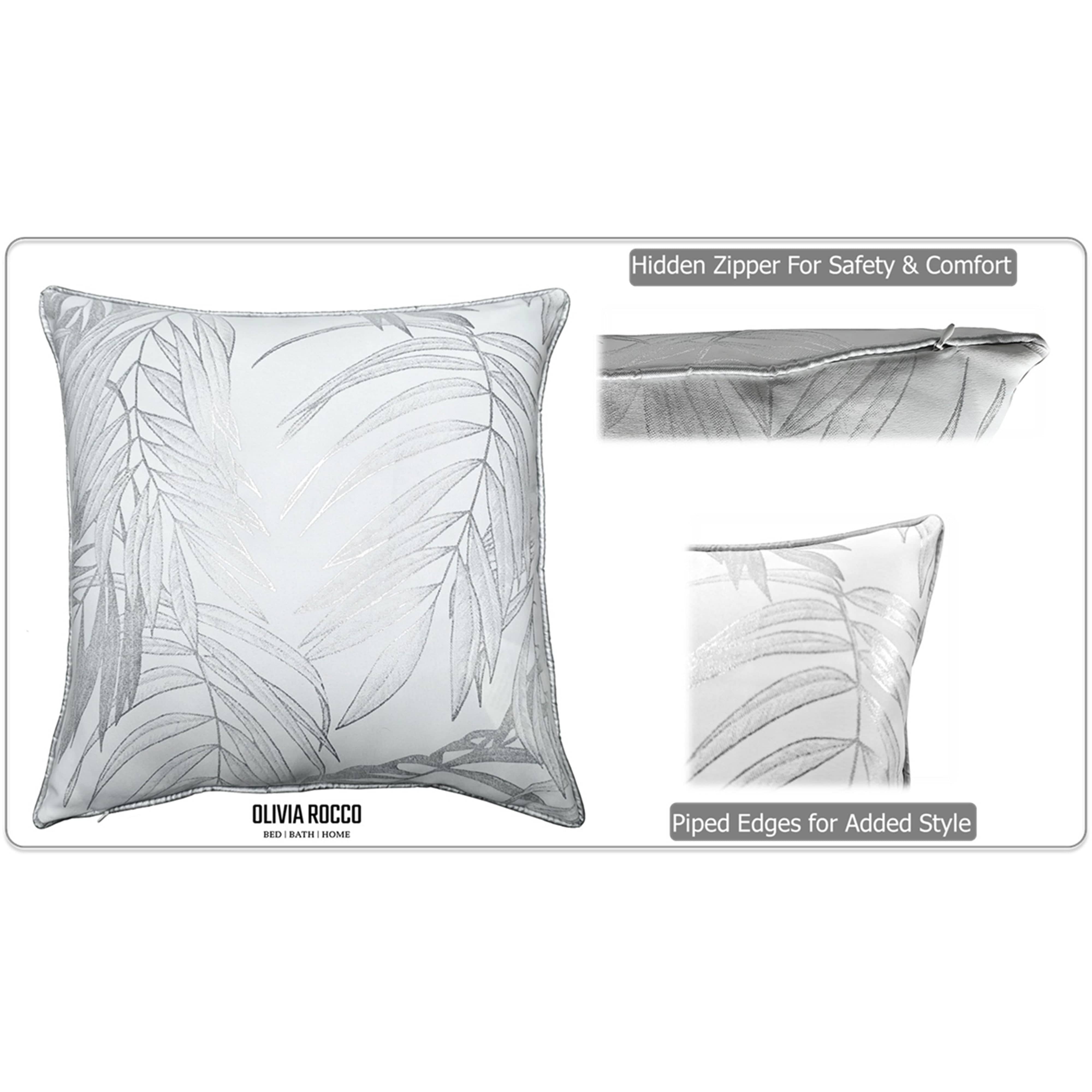 Image of OLIVIA ROCCO Leaf Sparkle Set Of 2 Cushion Covers Leaf White Modern Decorative Throw