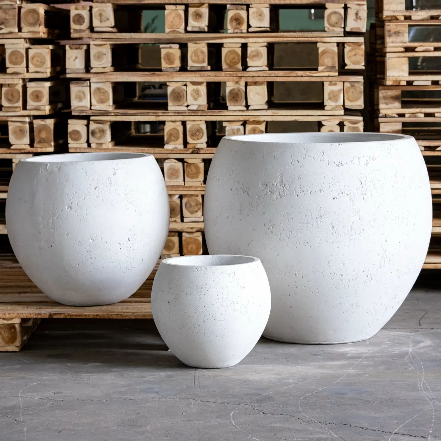 Image of Orbello | White Mist – 35cm Medium Concrete Sphere Planter – 25L Round Plant Pot