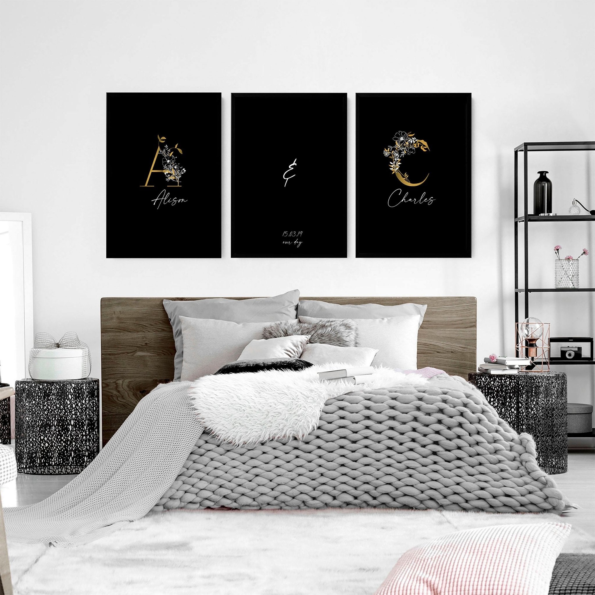 Image of Anniversary gift for one year | set of 3 wall art prints