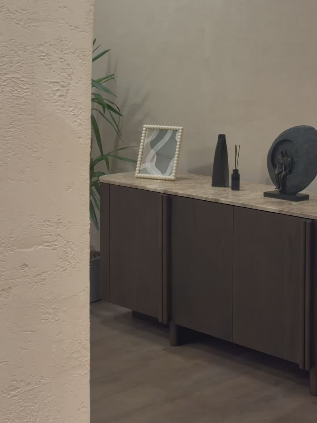 Image of ROKA Dark Wood 4-Door Sideboard with Marble Top