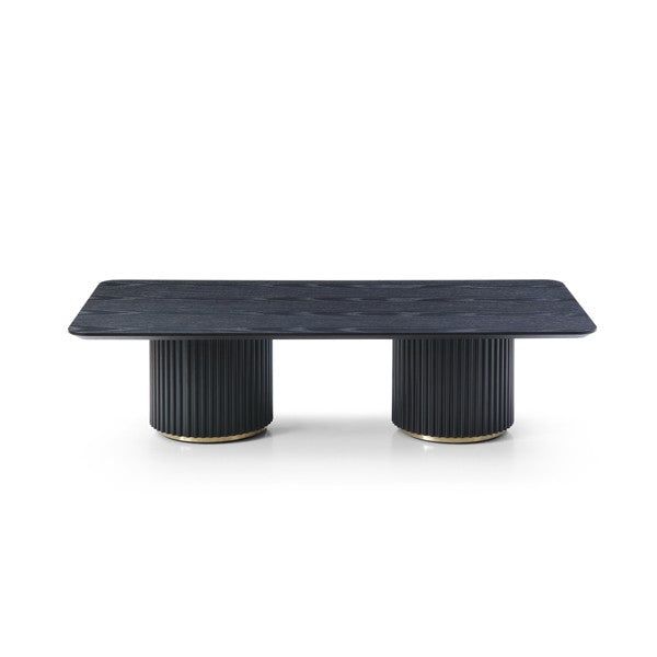 Image of Lantine Coffee Table - Double Pedestal - Black Oak & Brass