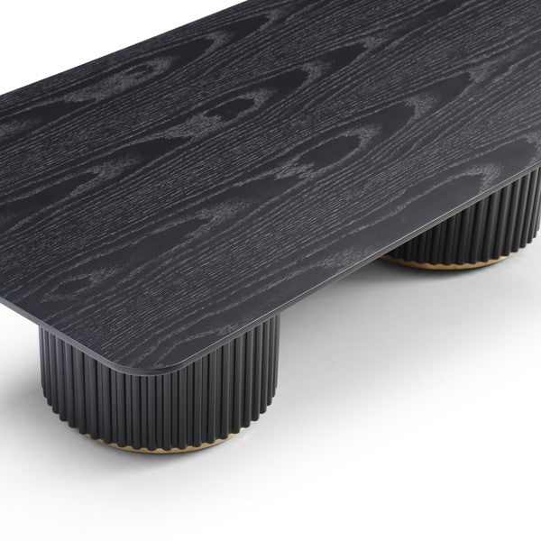 Image of Lantine Coffee Table - Double Pedestal - Black Oak & Brass