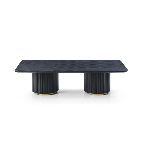 Image of Lantine Coffee Table - Double Pedestal - Black Oak & Brass