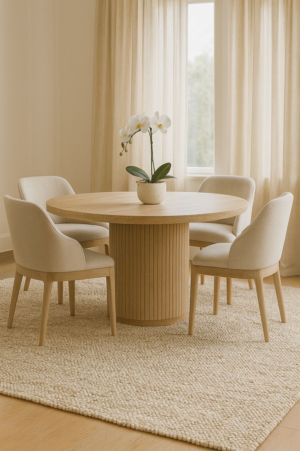 Image of Reeded Oak Round Dining Table