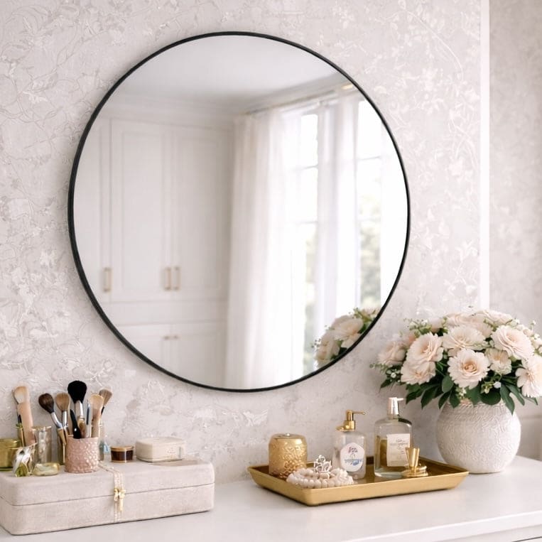 Image of Rei - Round Black Metal Circle Mirror - 70cm x 70cm