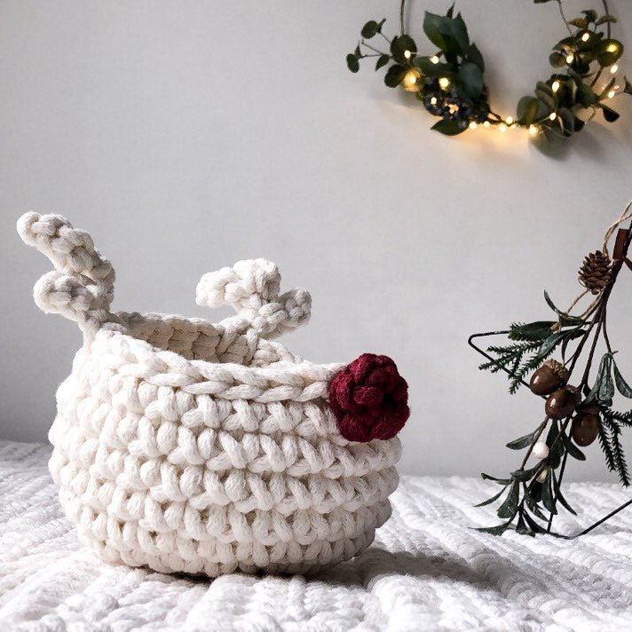 Image of Reindeer basket | Ivory & Red Nose