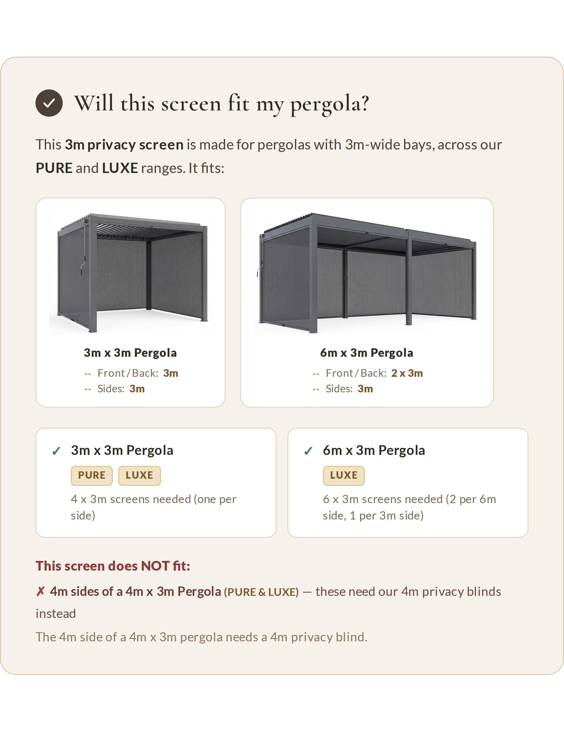 Image of 3m Pergola Privacy Screen (Suitable for LUXE and PURE Pergolas)