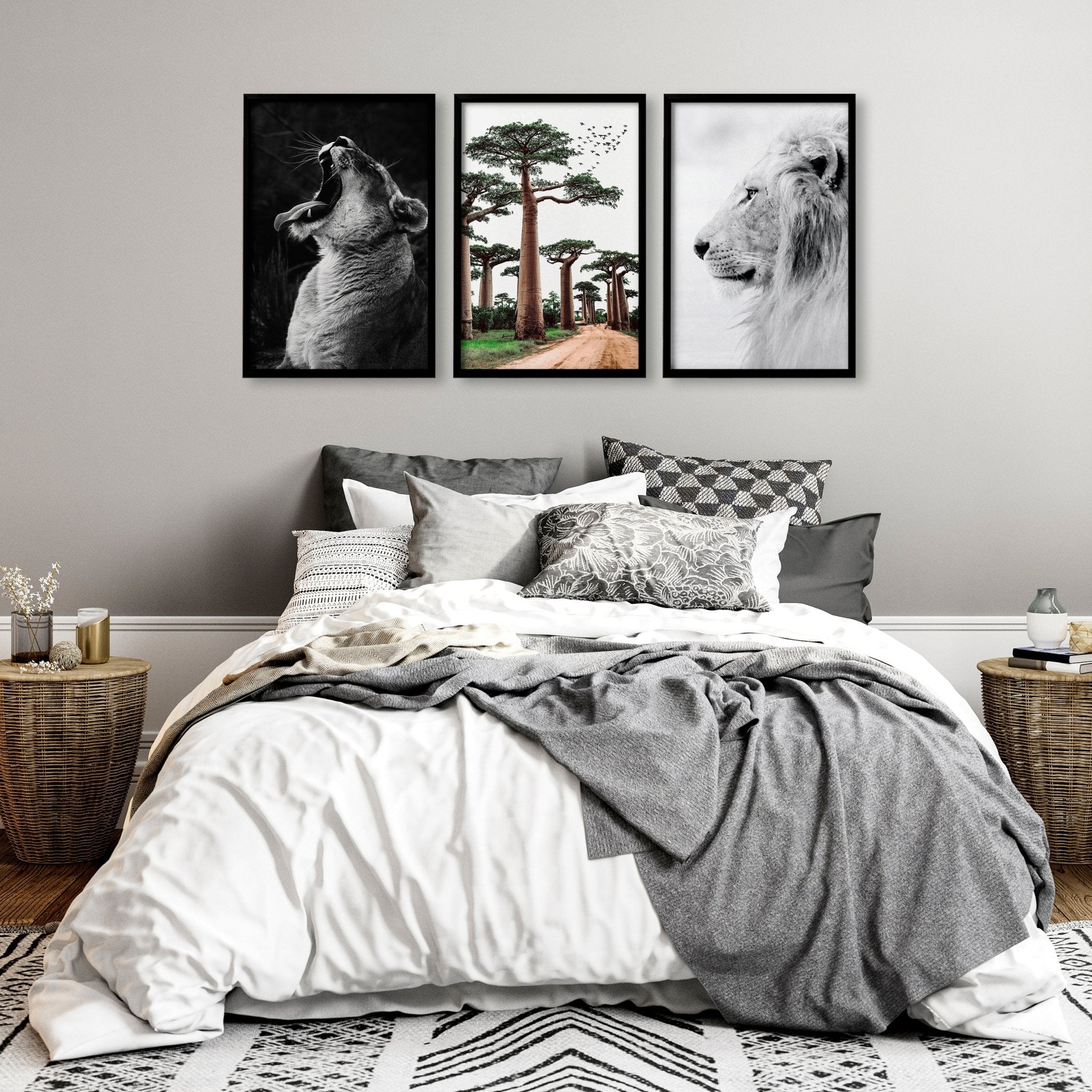 Image of Safari Bedrooms | Set of 3 African Wildlife Wall art Prints