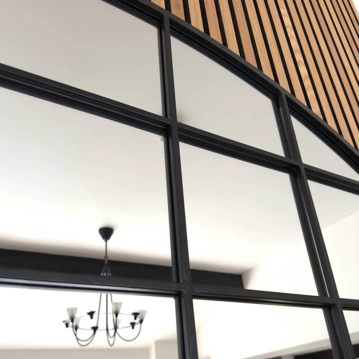 Image of Tomi - Black Metal Arched Lattice Window Mirror - 95cm x 120cm