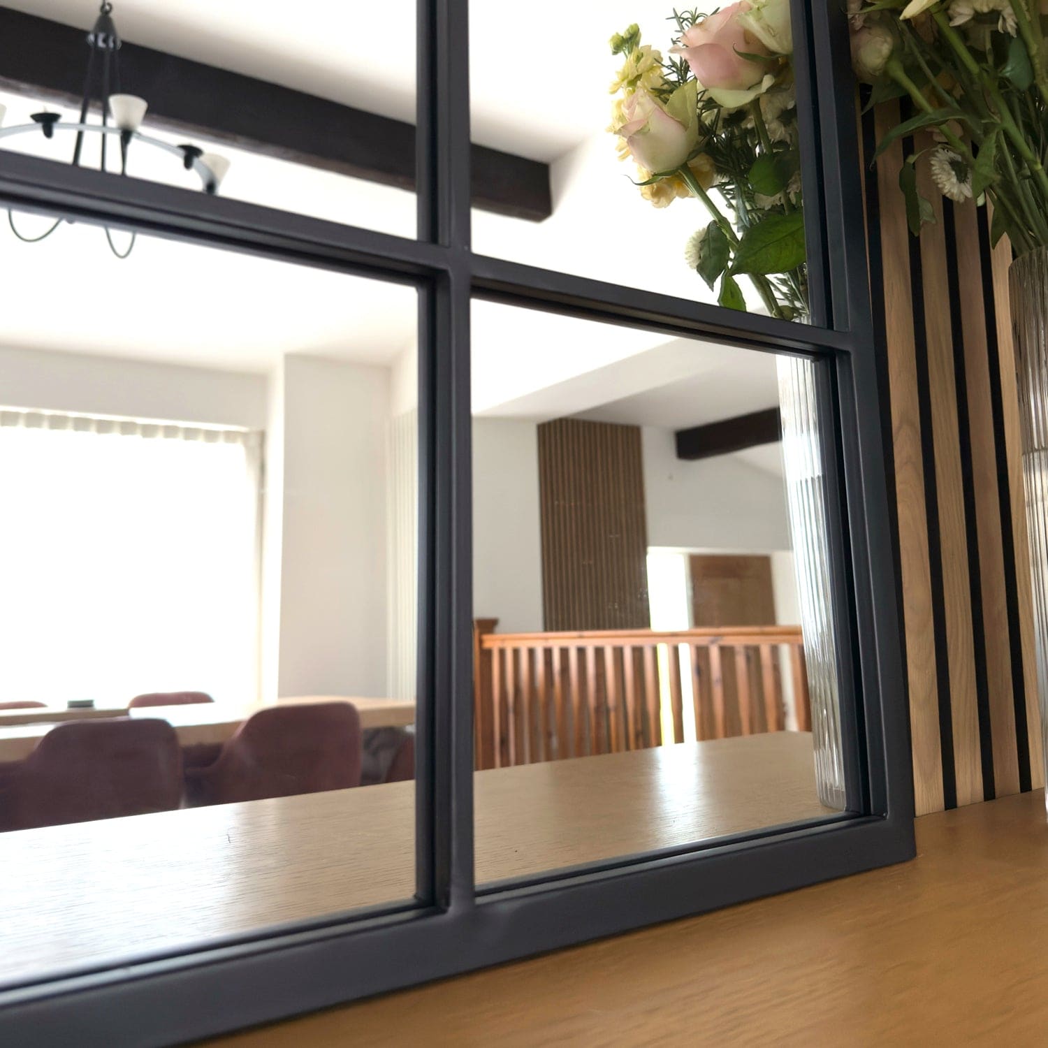 Image of Tomi - Black Metal Arched Lattice Window Mirror - 95cm x 120cm