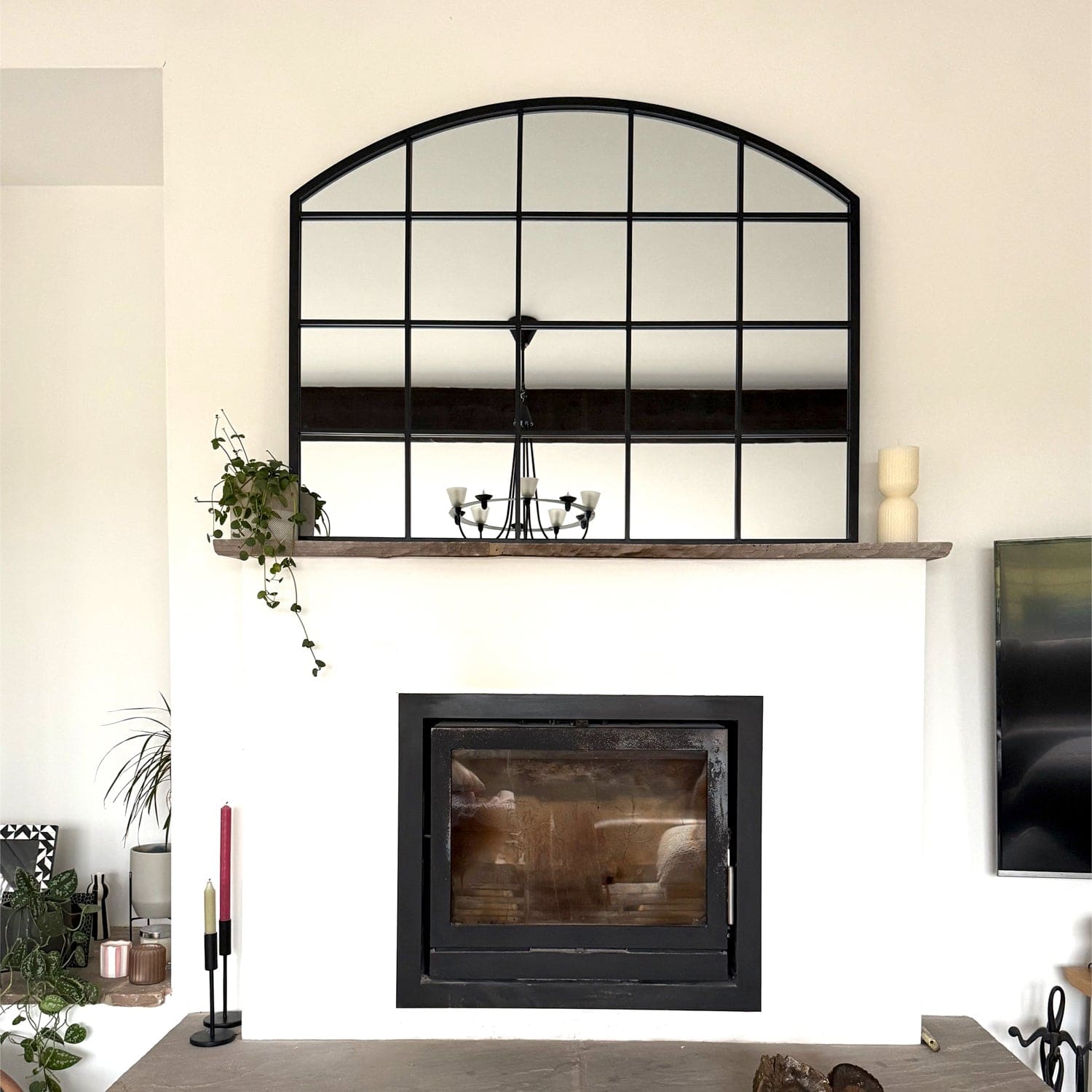 Image of Tomi - Black Metal Arched Lattice Window Mirror - 95cm x 120cm