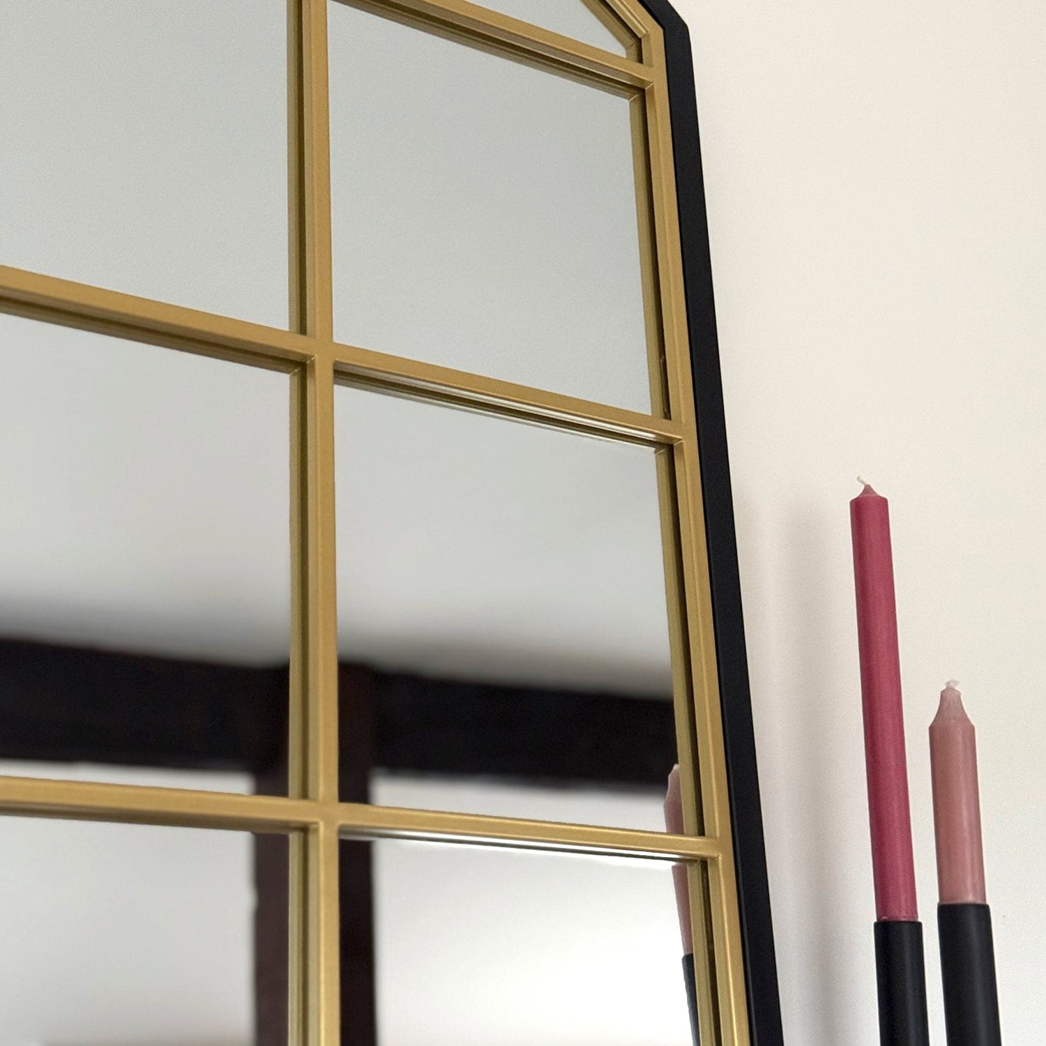 Image of Tomi - Full Length Black & Gold Metal Arched Lattice Window Mirror - 180cm x 105cm