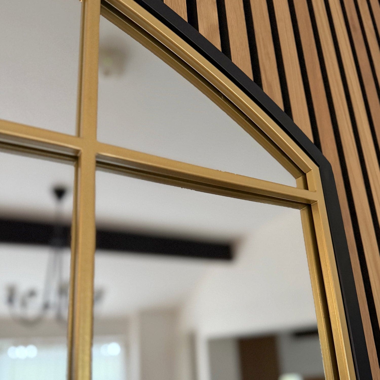Image of Tomi - Full Length Black & Gold Metal Arched Lattice Window Mirror - 180cm x 105cm