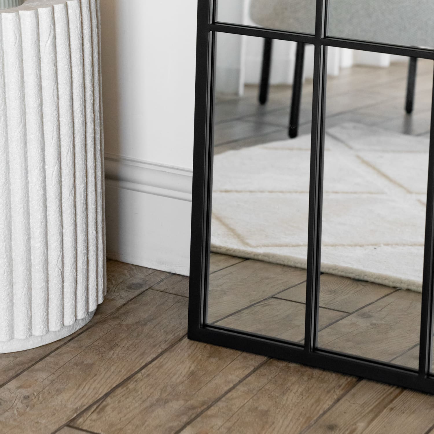 Image of Tomi - Full Length Black Metal Arched Lattice Window Mirror - 150cm x 60cm.