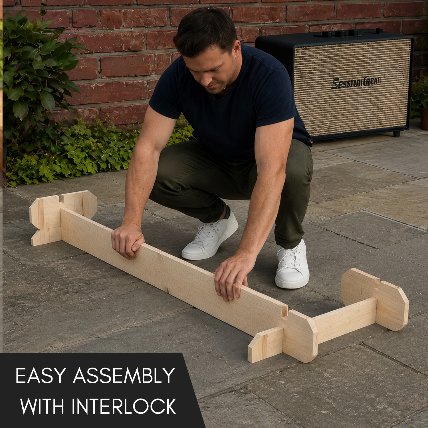 Image of Rustic Wooden Interlock Corner Bar - 110cm High